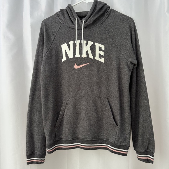 Nike Tops - Nike S Collegiate Pink & Gray Pullover Hoodie Striped Hem Cuffs